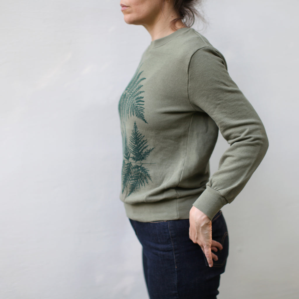 Forest Ferns Womens Cotton Terrycloth Pullover Sweatshirt Military Green