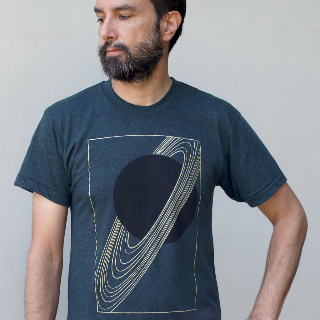 Rings of Saturn Men's T-shirt in Black Aqua, Solar System Astronomy Gift