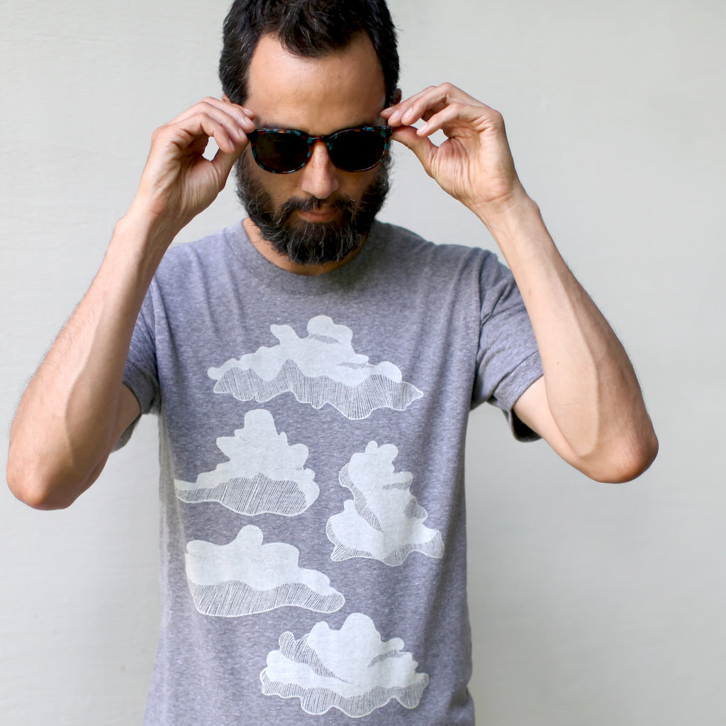 Drifting White Cumulus Clouds Overcast Sky Print on Heather Gray