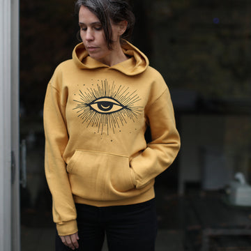 Hex Moon and Stars Unisex Cotton Fleece Pullover Hoodie Mustard