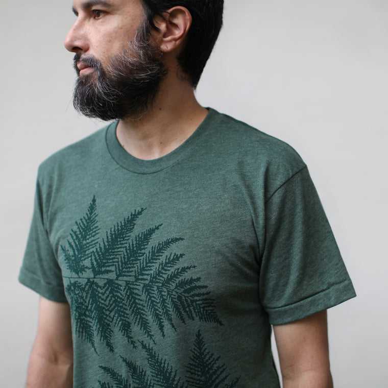 Alpine Botanical Fern Leaves Mens Graphic Tee Forest Green