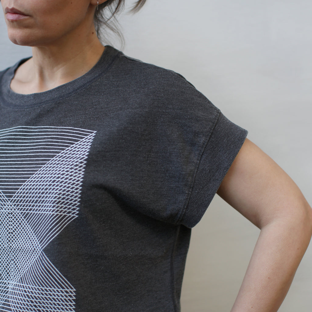 Palindromes Geometric Triangles Repeating Lines Womens Boxy Tee Black