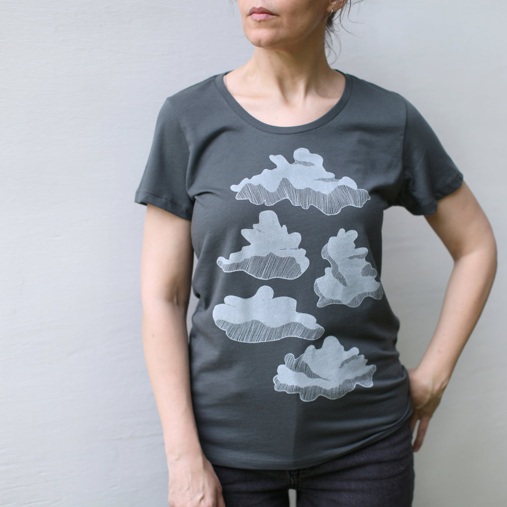 Cumulus Clouds Rainy Day Overcast Pacific Northwest Sky Womens Tee Gray