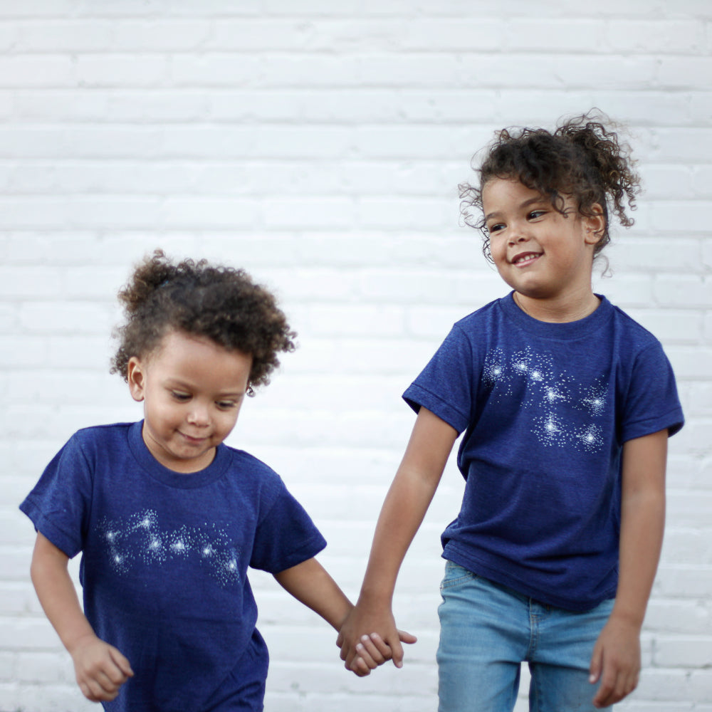 Big & Little Dipper Constellations Matching Sibling Shirts Indigo Blue