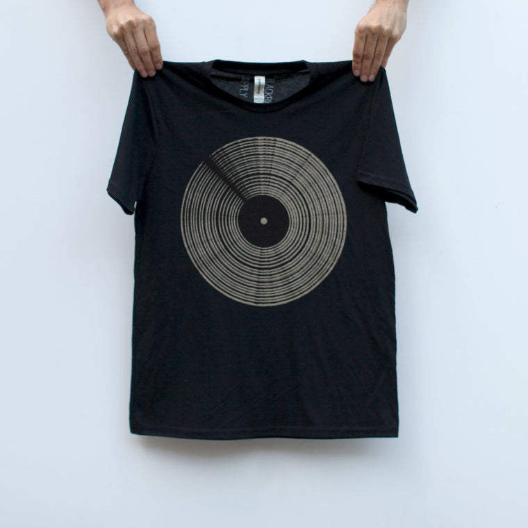 Mens Gold Record DJ Vinyl Record Music Lover Shirt Solid Black S-2XL
