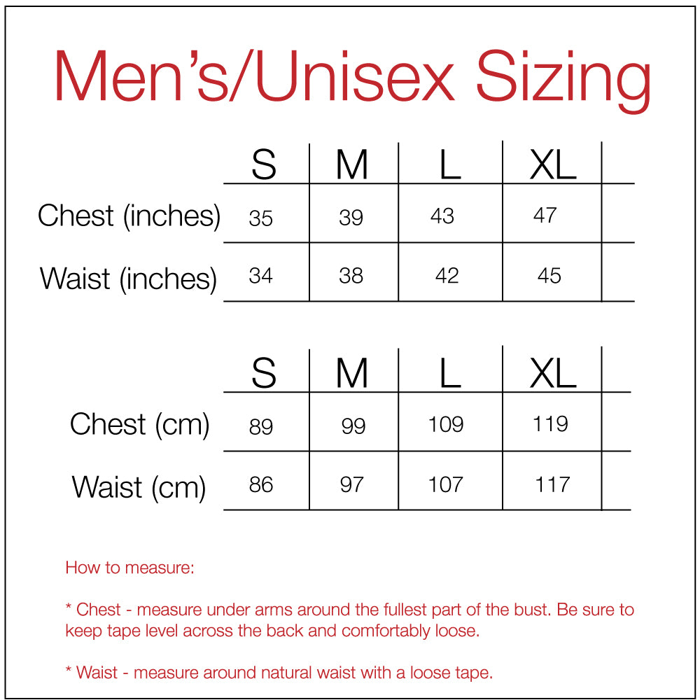Men's t-shirt sizing chart.