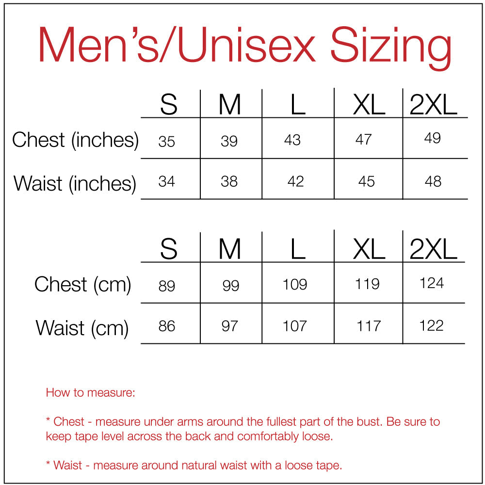 Men's T-Shirt Sizing Chart.