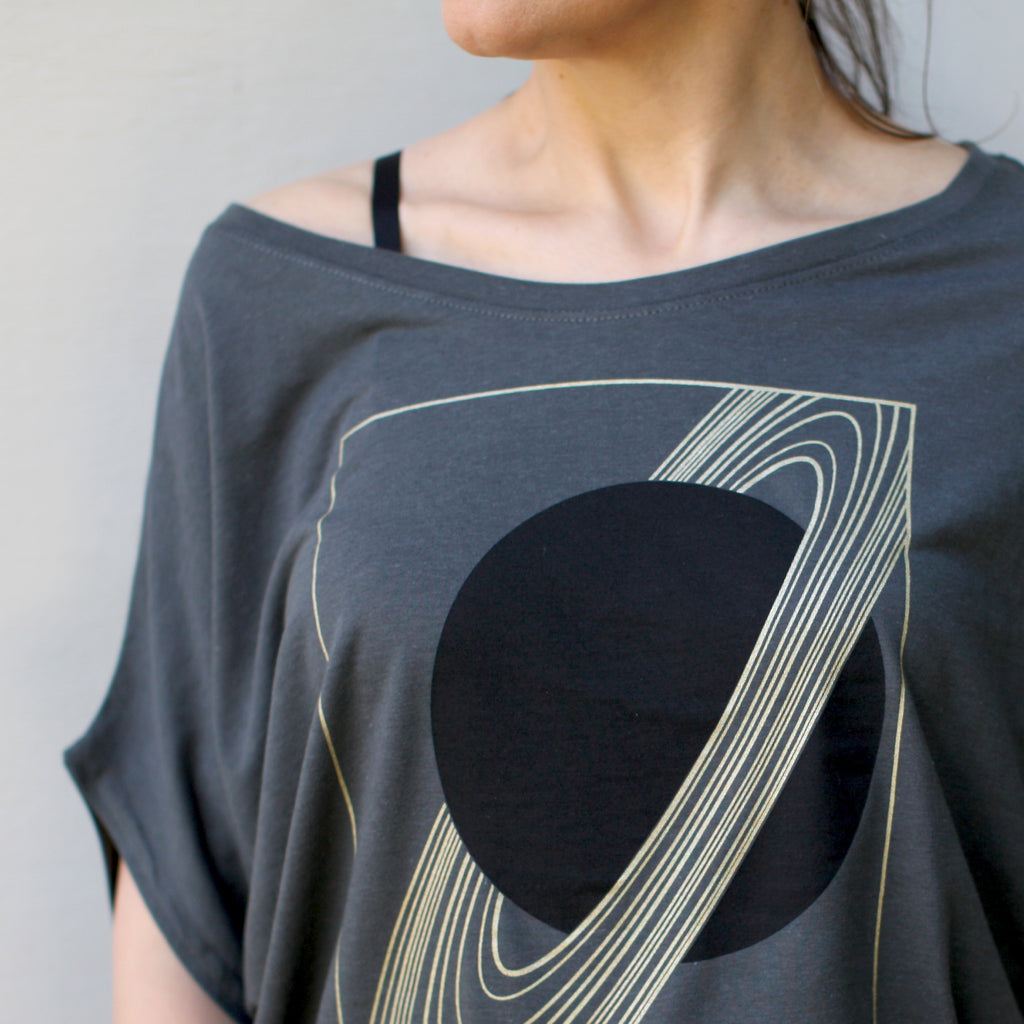 Rings of Saturn Astronomy Print Organic Cotton Bamboo Poncho Pewter