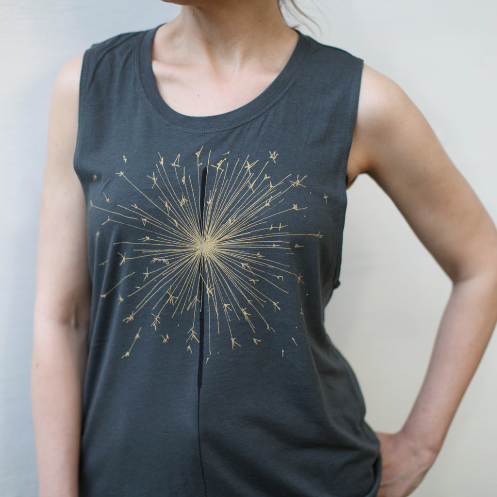 Fireworks Sparkler Eco-Friendly Bamboo Organic Cotton Muscle Tank Gray