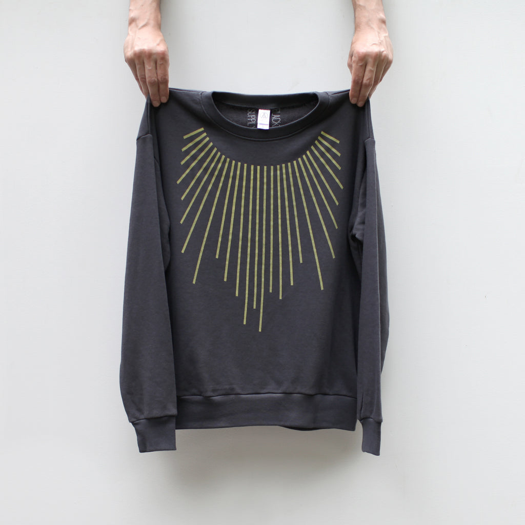 Yellow Sun Collar Solar Rays Cotton Terrycloth Pullover Sweatshirt Grey