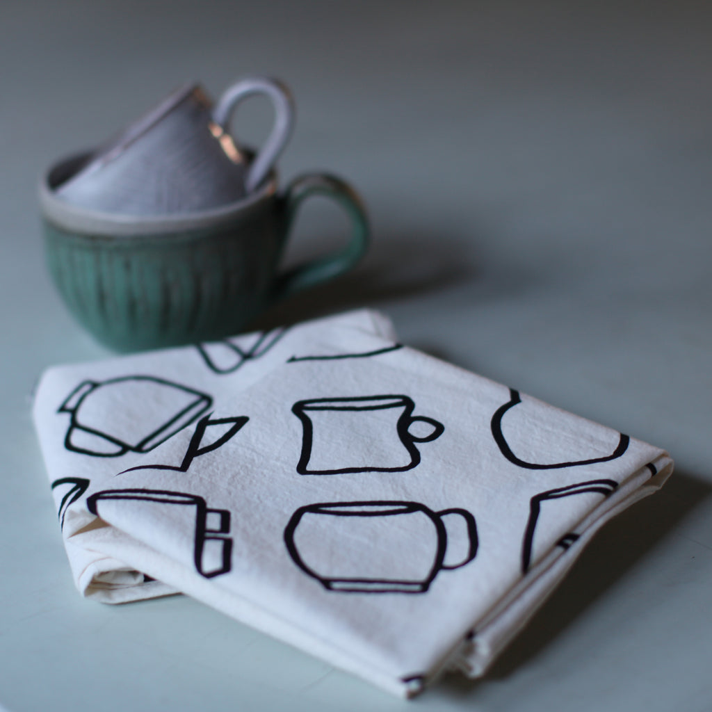 Handmade Pottery Coffee Mugs 100% Organic Cotton Flour Sack Kitchen Towel